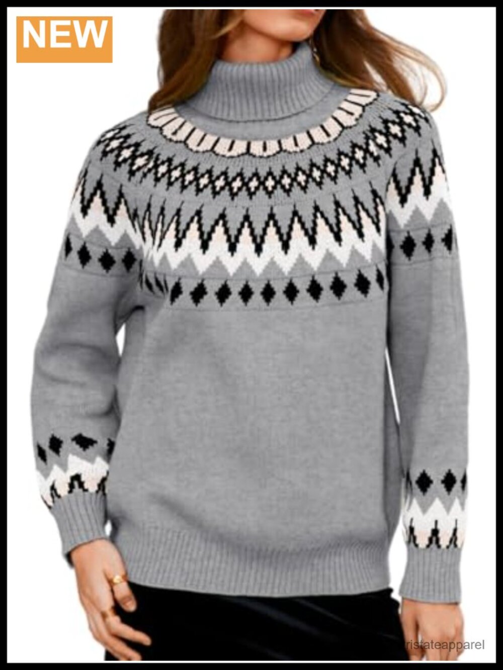 Vintage Colorful Chunky Knit Pullover Turtleneck Sweater Geometric Pattern